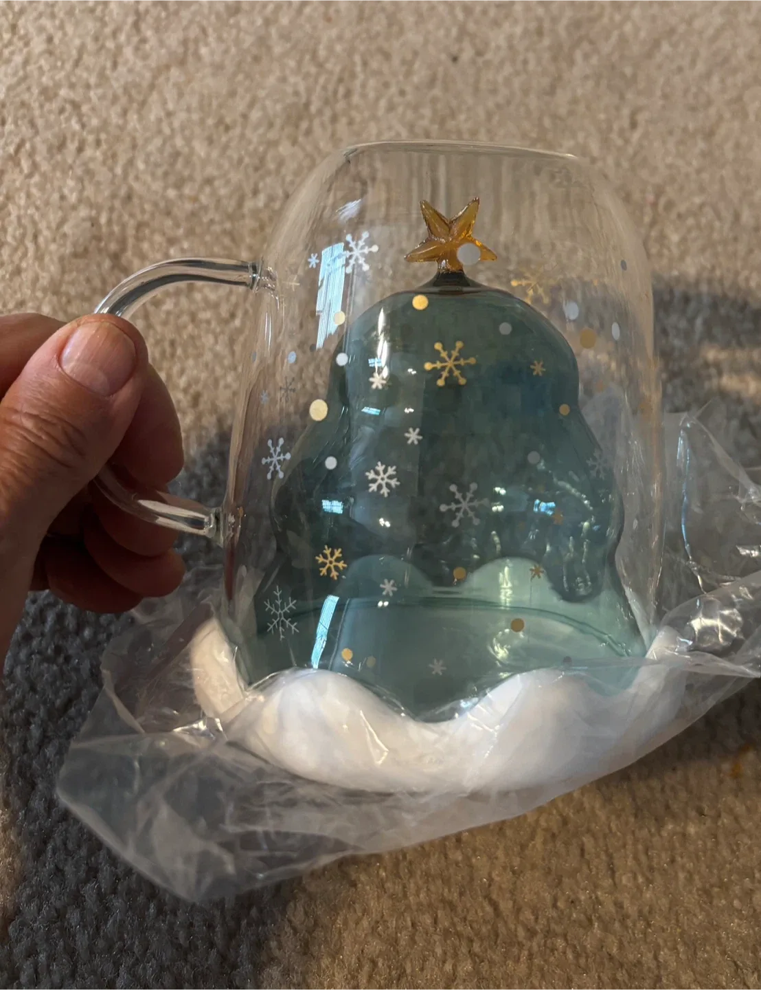 Christmas Tree Glass Mug (with cover) Brand New - 2 available image indicator(2)