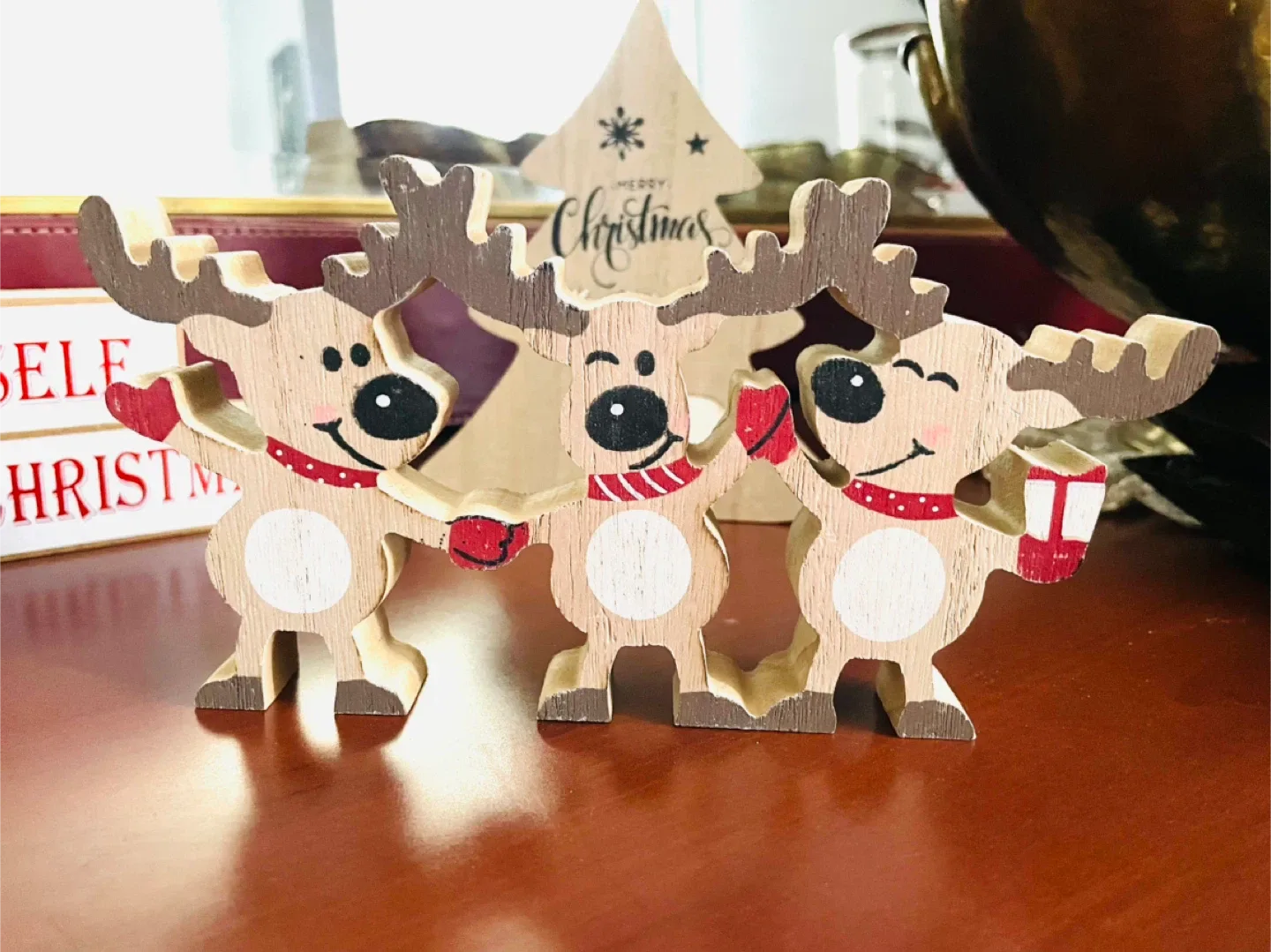 5 Real Wood stand up Christmas Decorations image indicator(6)