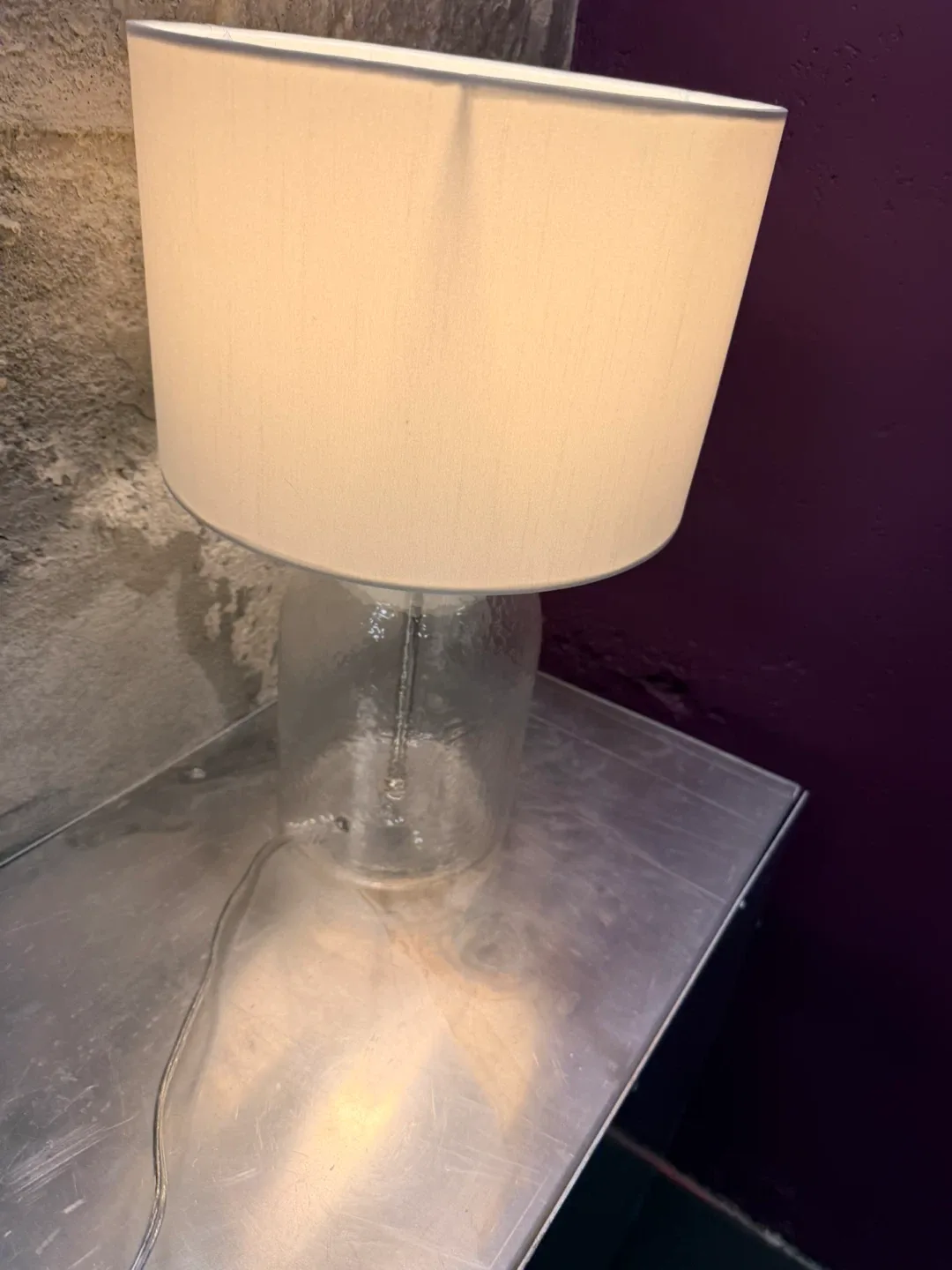 Table Lamp with Glass Base & White Shade image indicator(2)