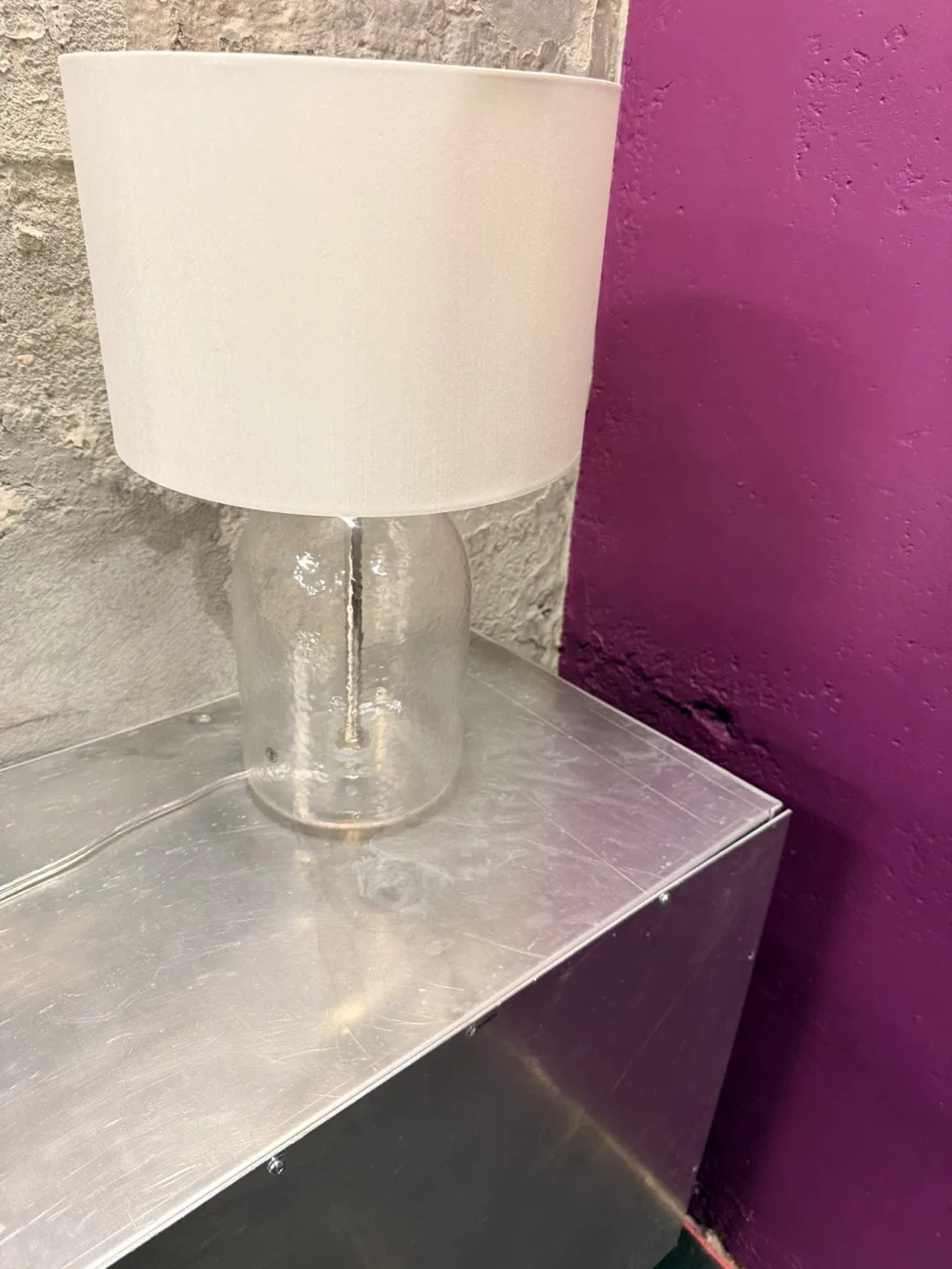 Table Lamp with Glass Base & White Shade