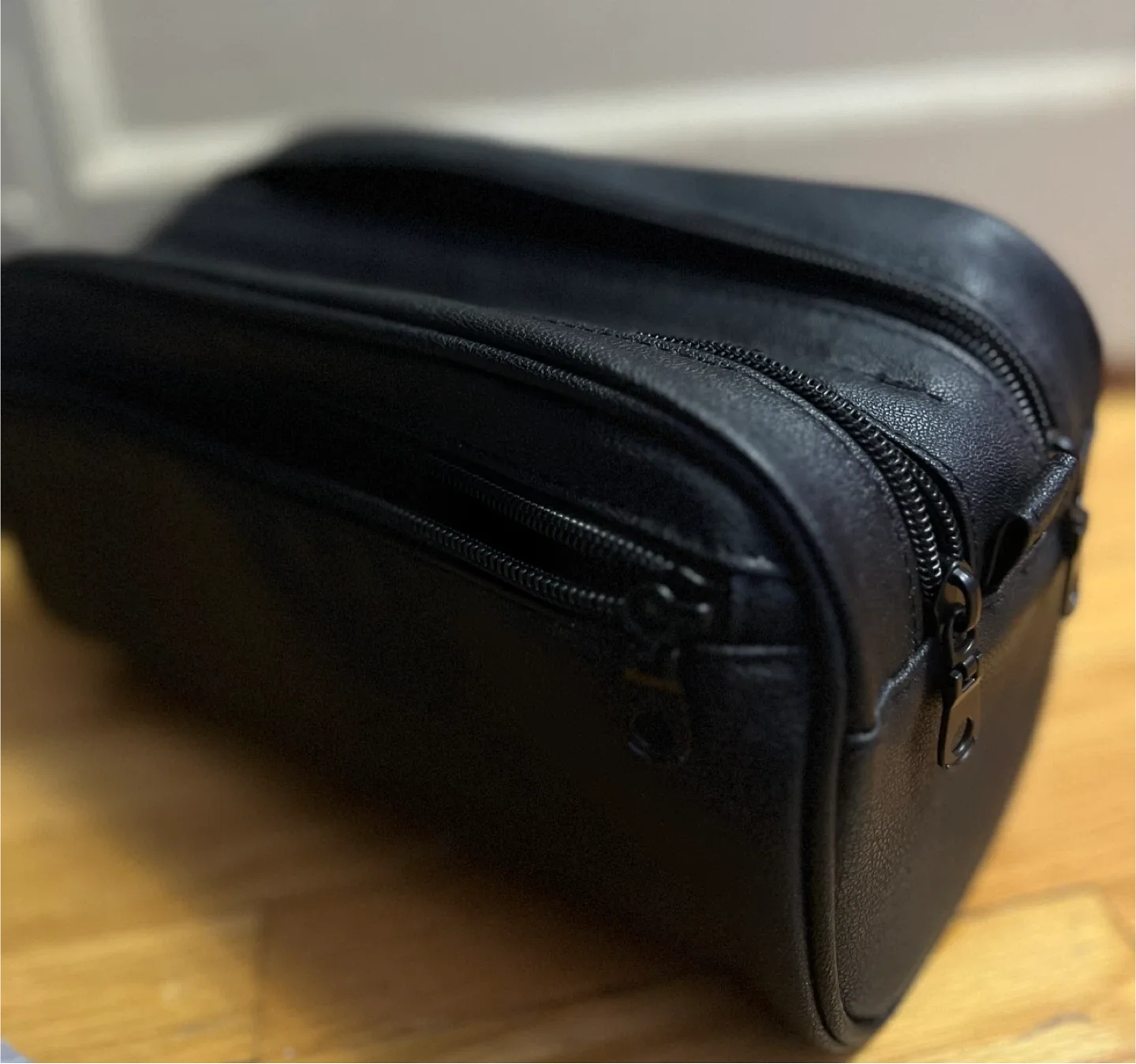 Black Leather Toiletry Bag