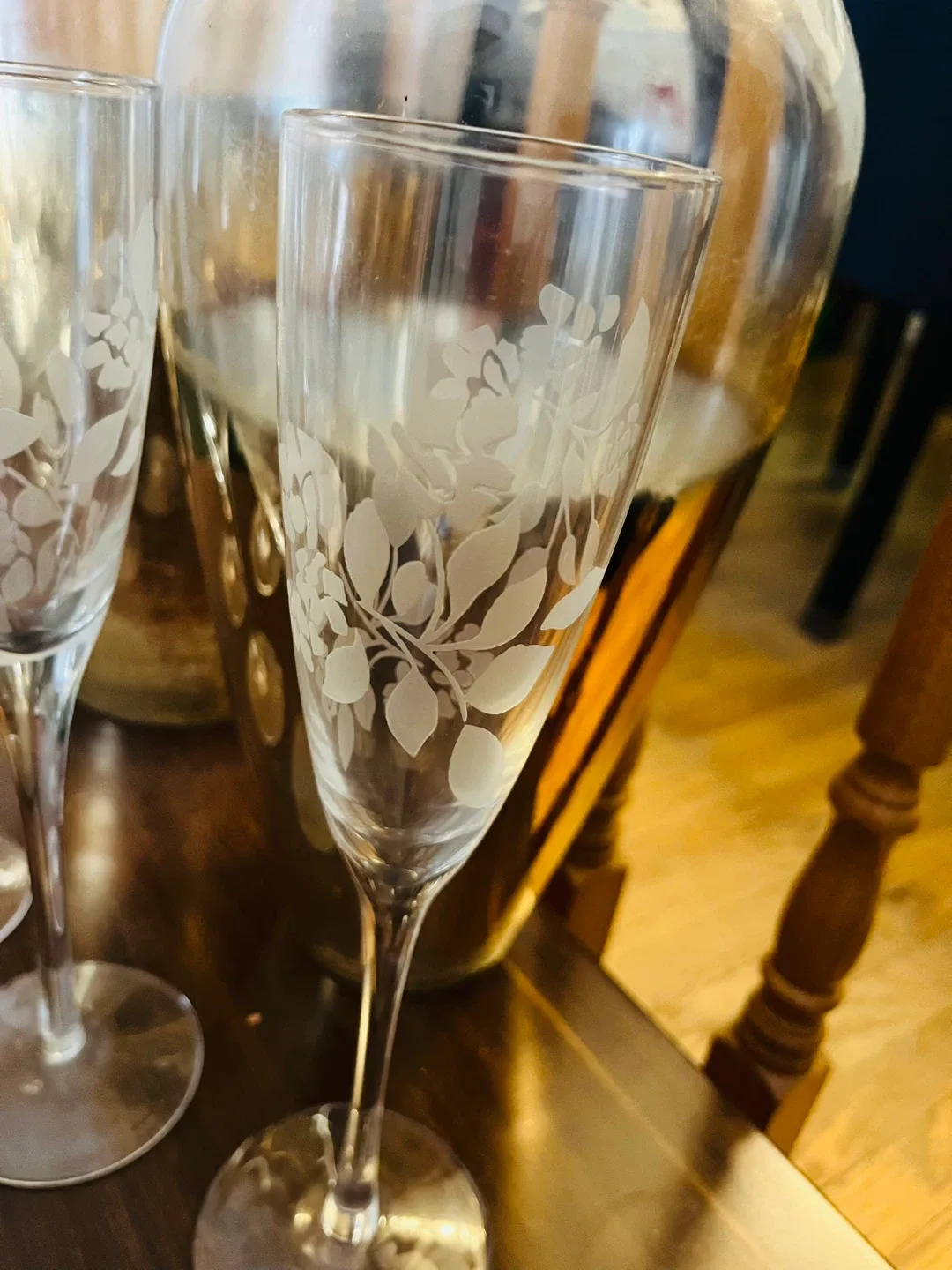 Etched Floral Champagne Flutes (Set of 6 plus one) image indicator(2)