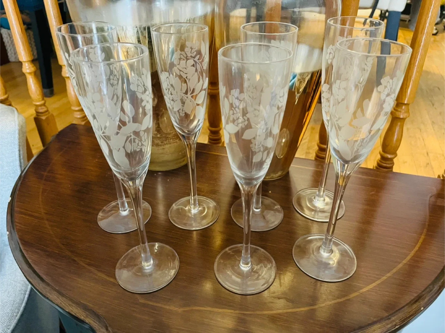 Etched Floral Champagne Flutes (Set of 6 plus one) image indicator(5)