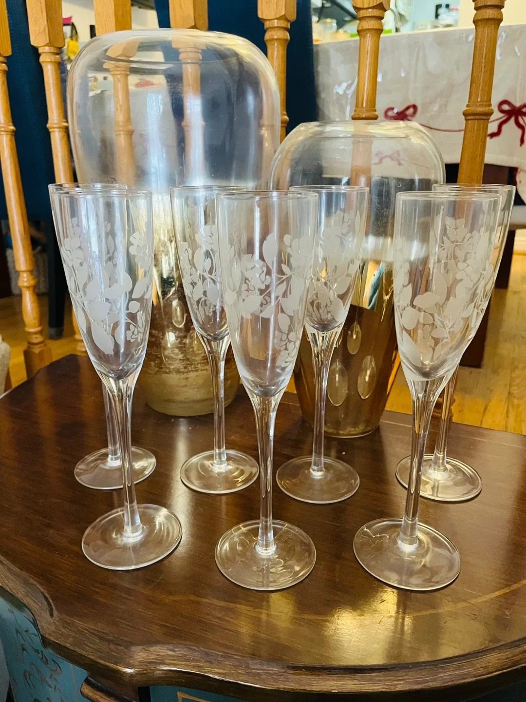Etched Floral Champagne Flutes (Set of 6 plus one)
