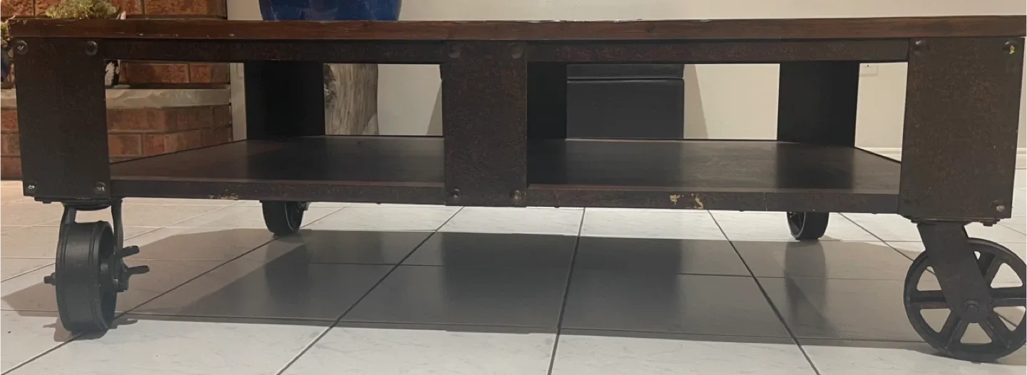 Rustic Wood Coffee Table with Wheels image indicator(4)