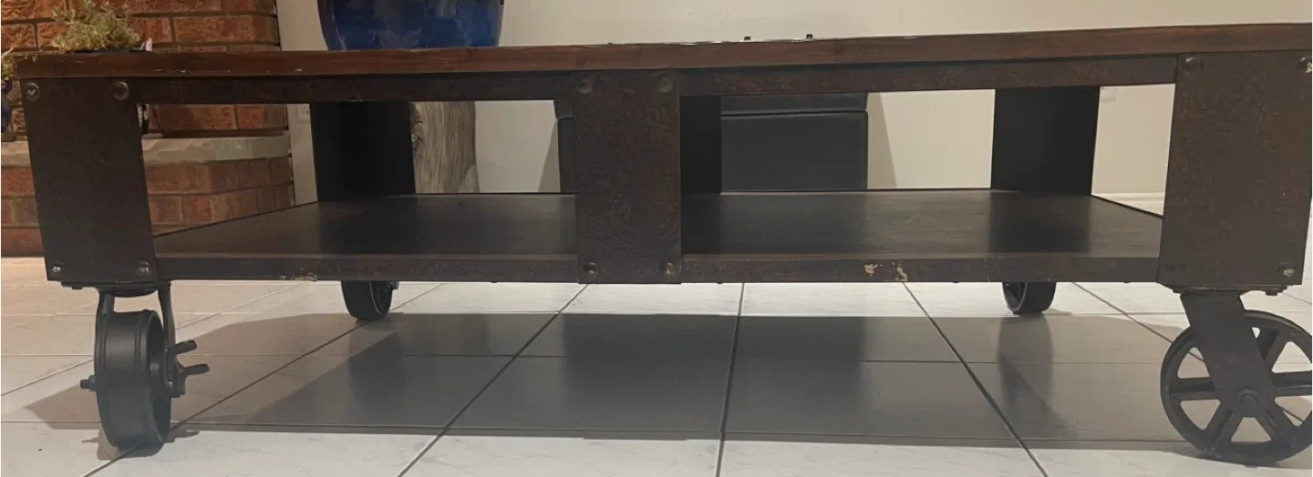 Rustic Wood Coffee Table with Wheels image indicator(5)