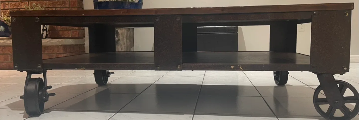 Rustic Wood Coffee Table with Wheels image indicator(3)