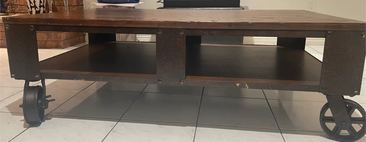 Rustic Wood Coffee Table with Wheels image indicator(7)