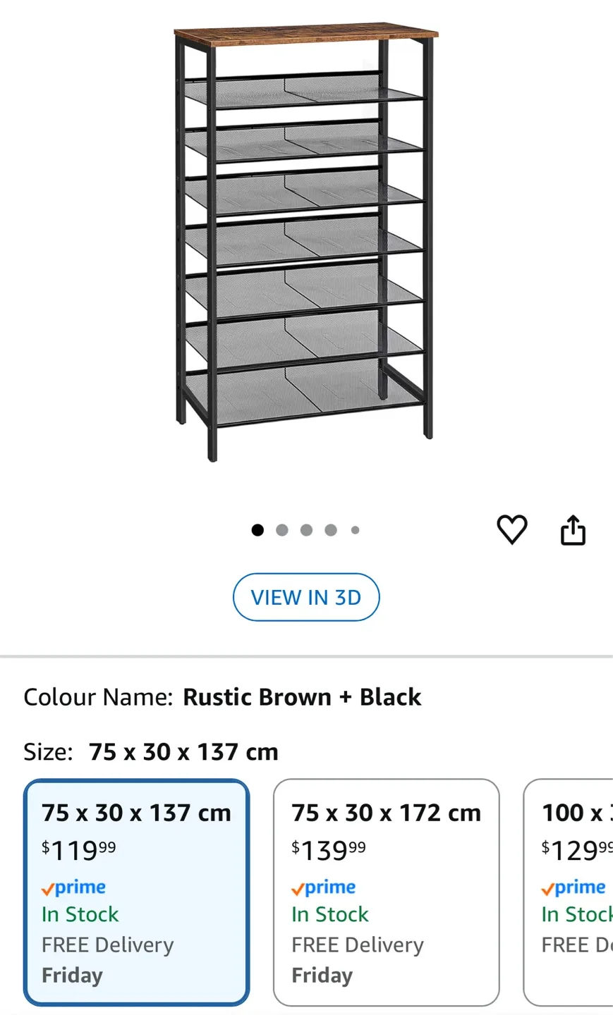 Rustic Brown & Black Shoe Rack (75x30x137cm) #Clearout