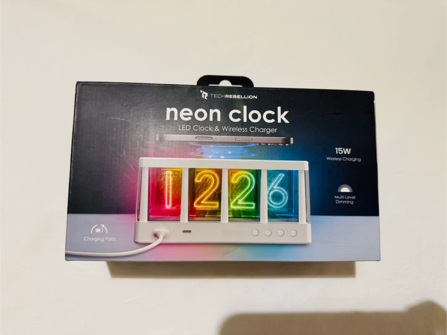 TechRebellion Neon Clock LED Clock & Wireless Charger