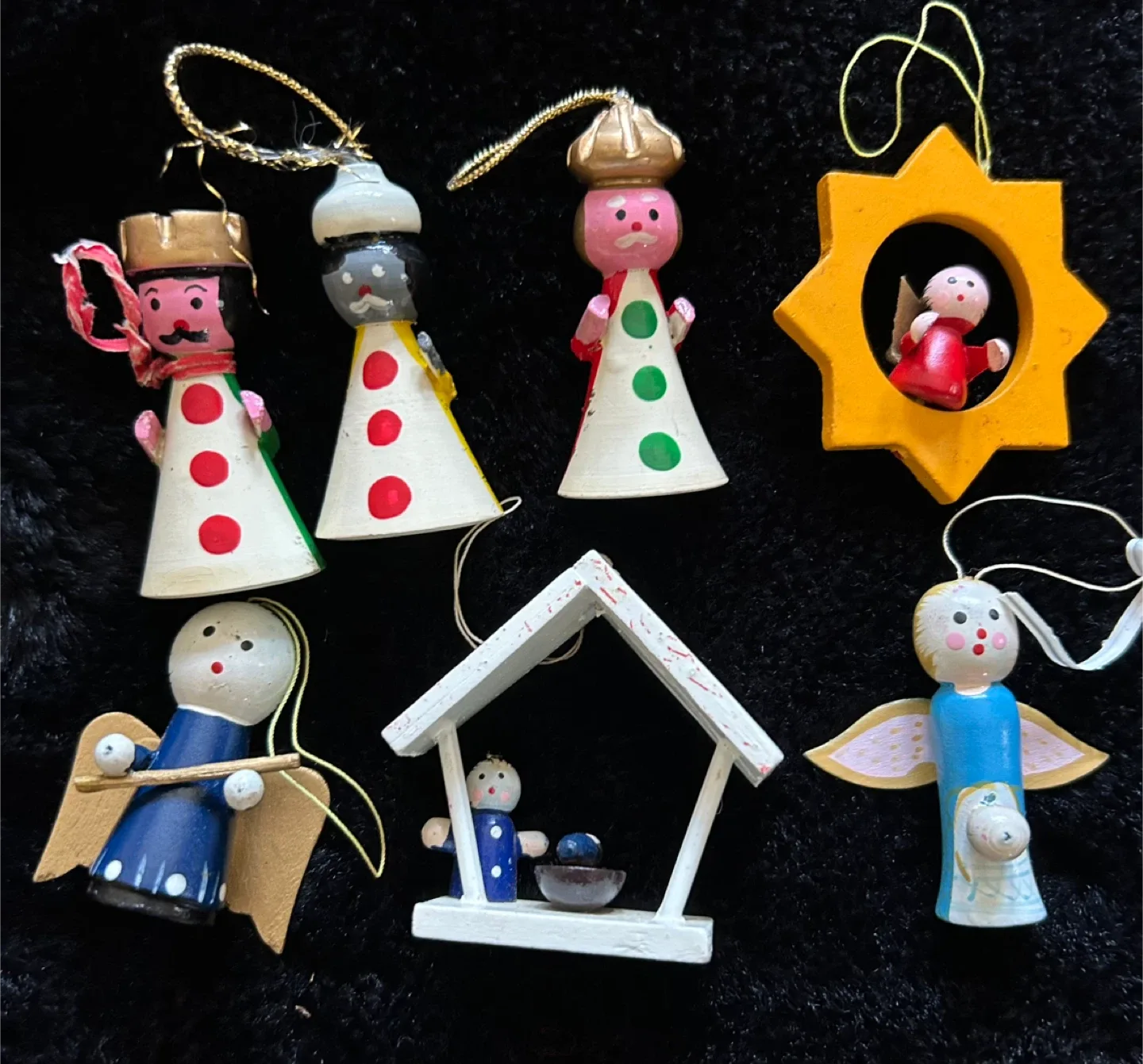 $10  Wood Vintage 7 lot  Christmas Ornaments Miniature bulbs image indicator(5)