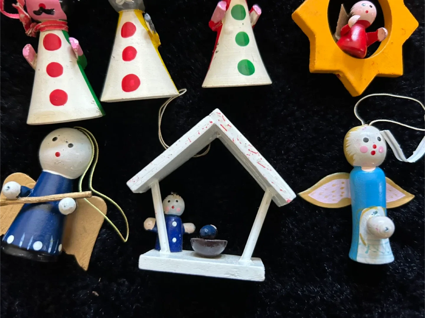 $10  Wood Vintage 7 lot  Christmas Ornaments Miniature bulbs image indicator(9)