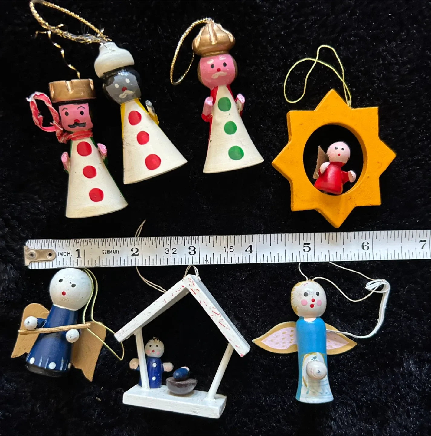 $10  Wood Vintage 7 lot  Christmas Ornaments Miniature bulbs image indicator(7)