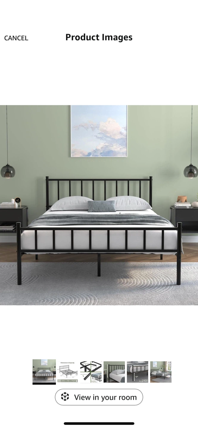 Queen Size Black Metal Bed Frame - photo 3