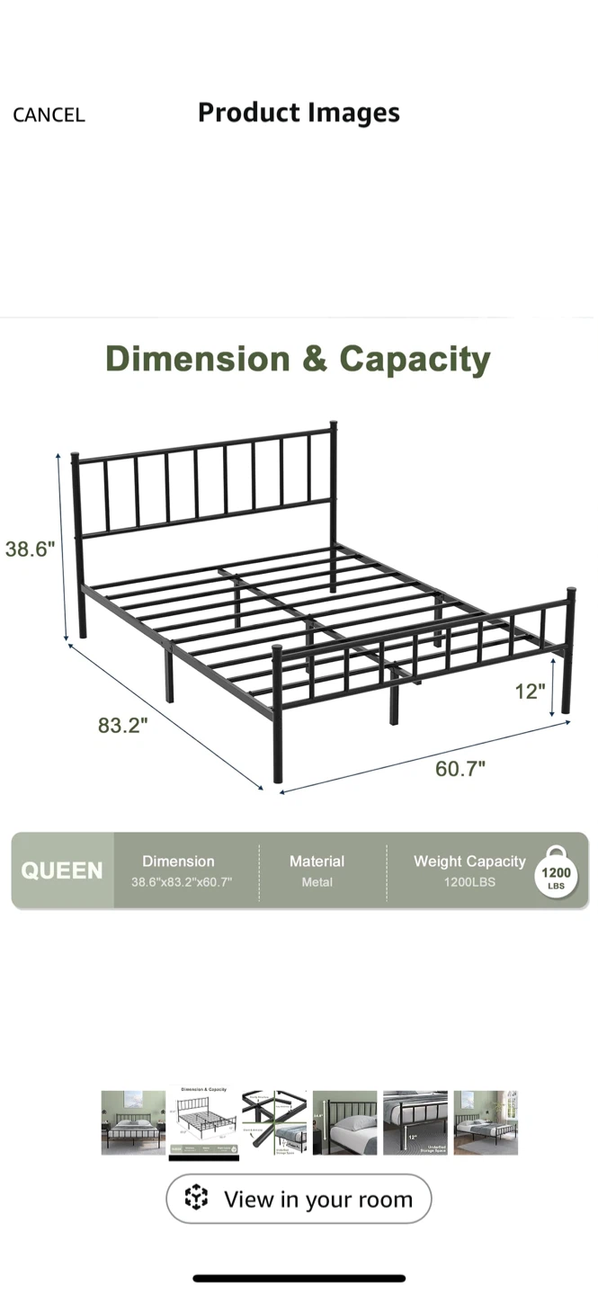 Queen Size Black Metal Bed Frame - photo 2