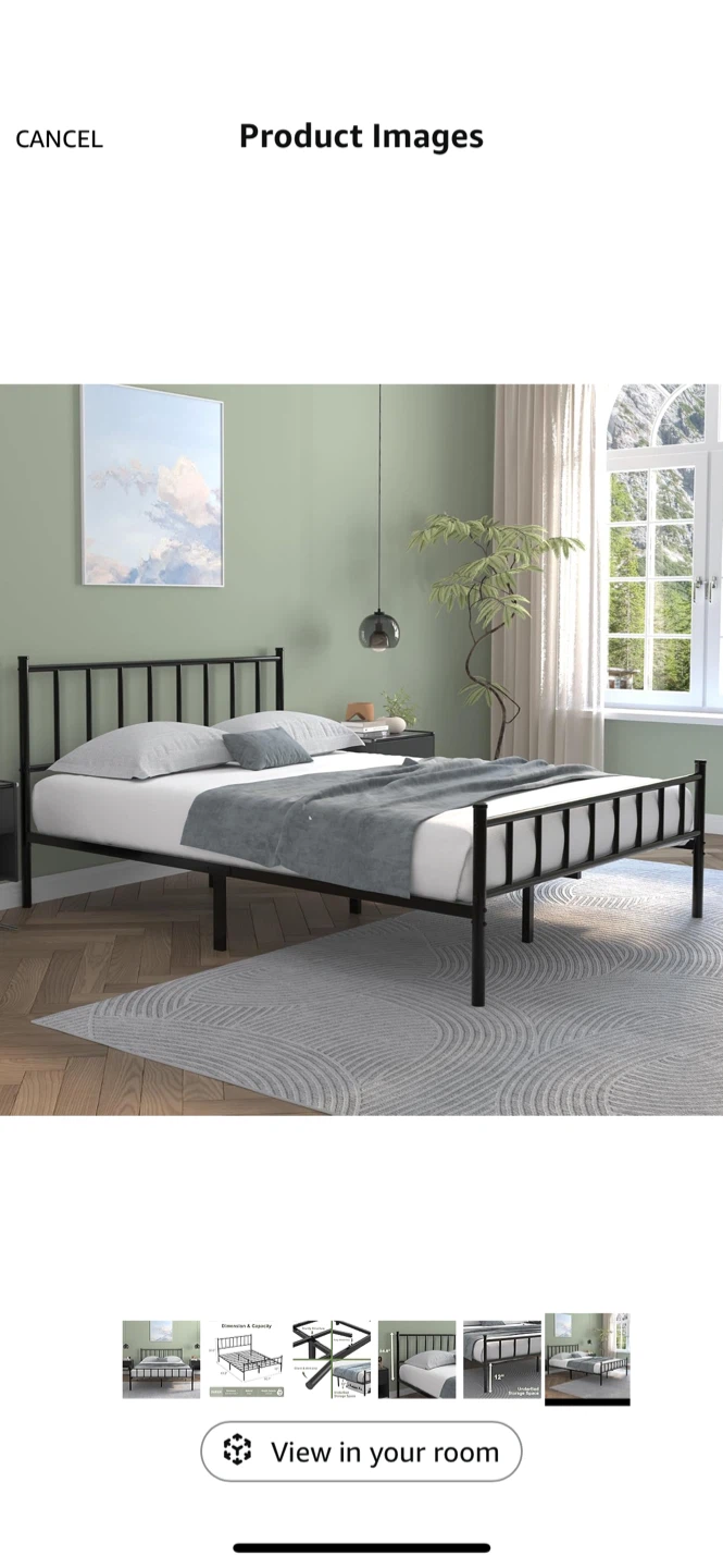 Queen Size Black Metal Bed Frame