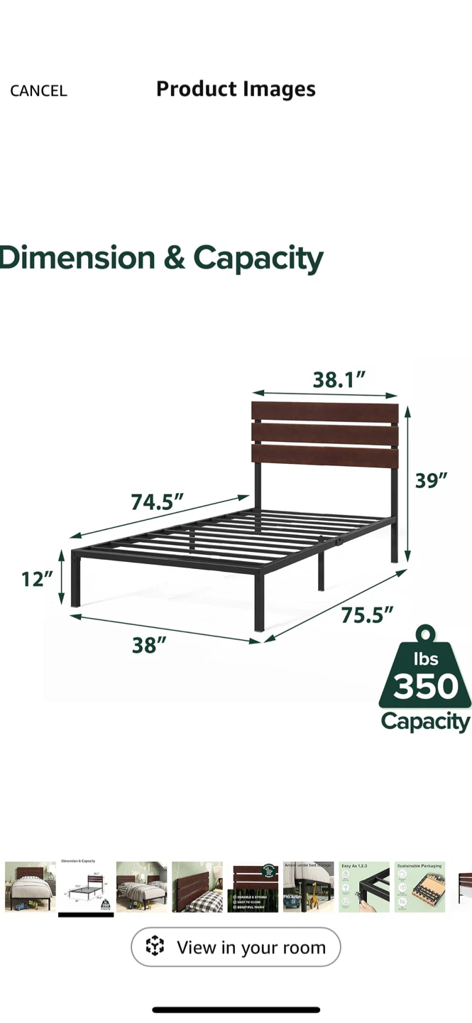 Twin Size Bed Frame with Headboard