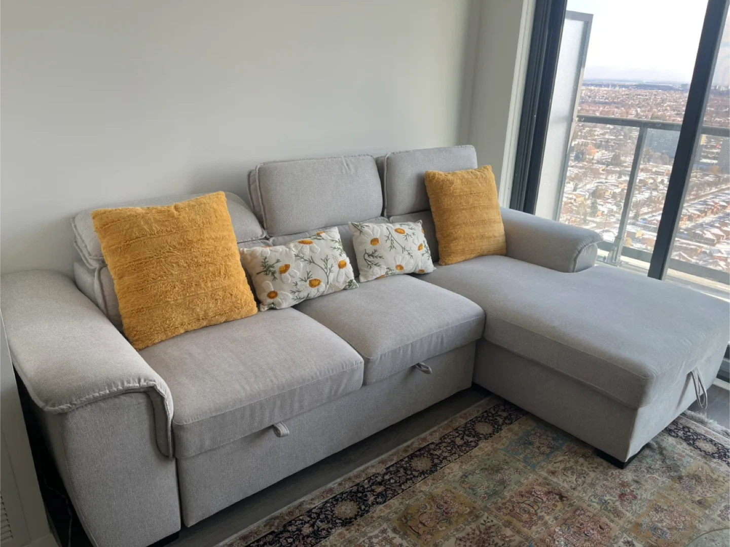 Beige Sectional Sofa with Chaise