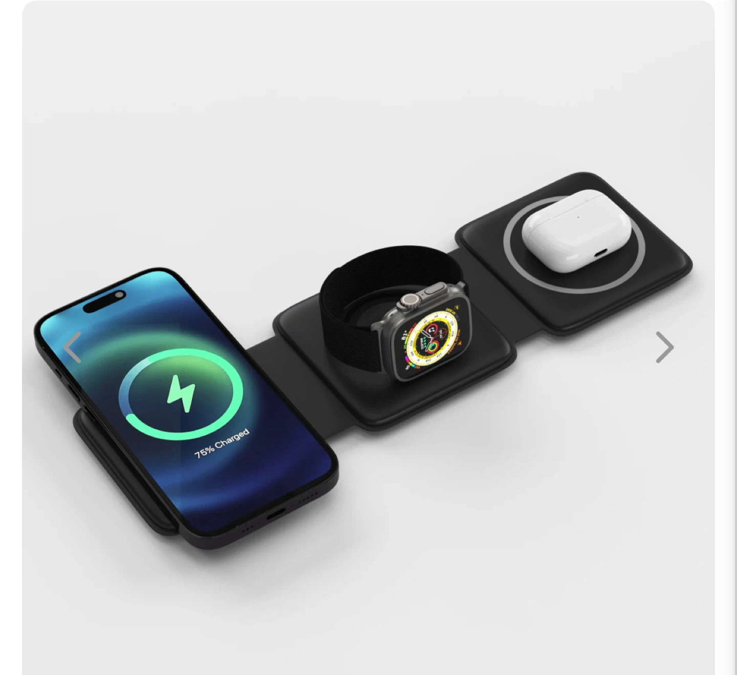 3 in 1 Foldable Wireless Charger Pad - Black