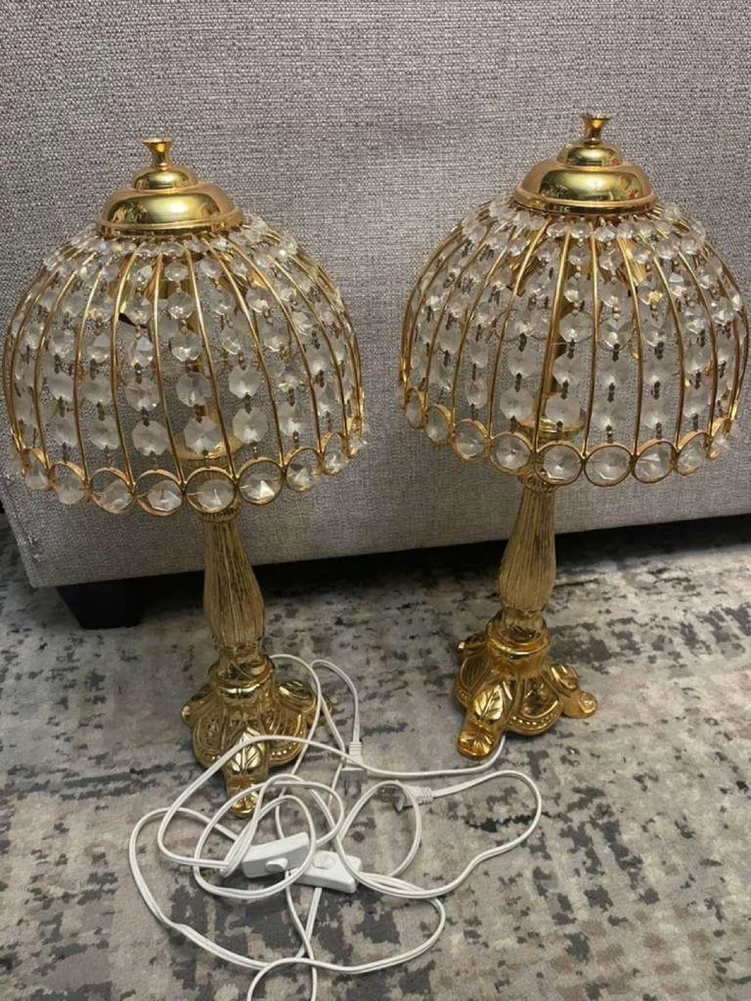 Set of Two Gold Crystal Lamps year 1937