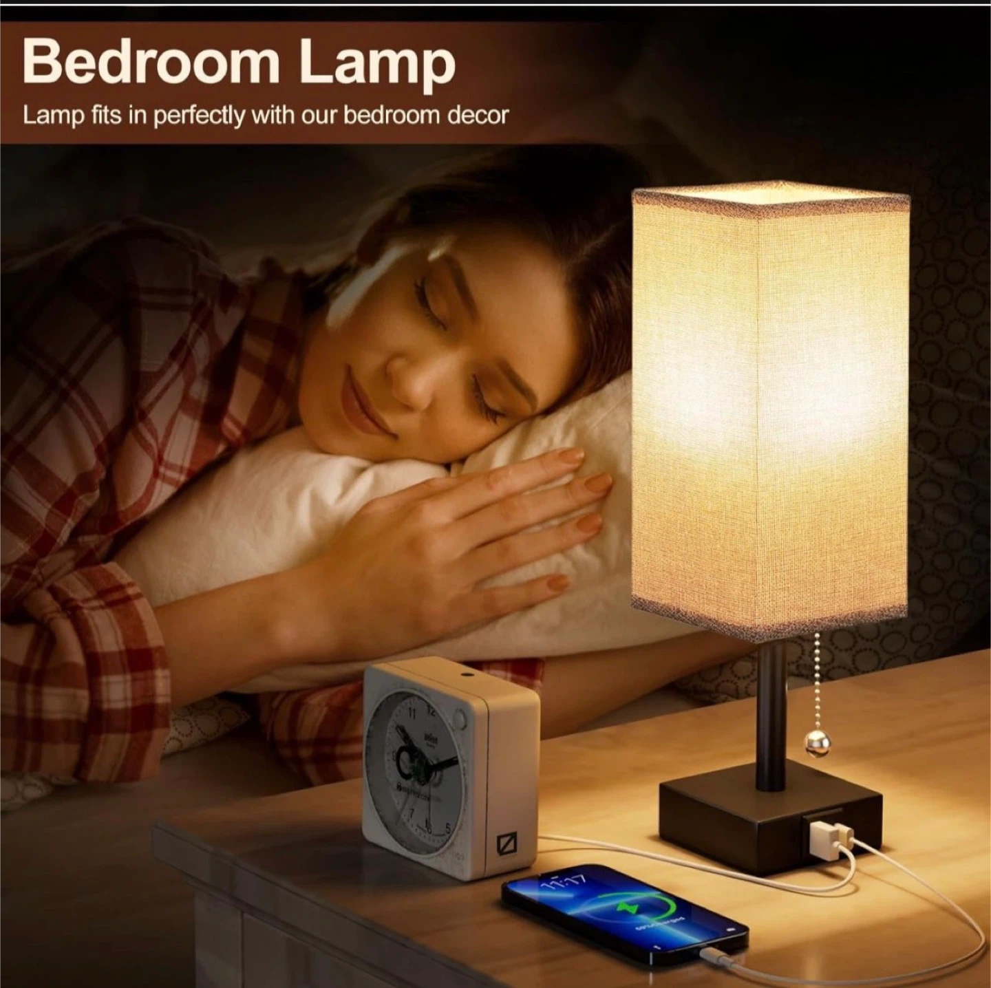 Square USB Table Lamp with Soft Fabric Shade - photo 2