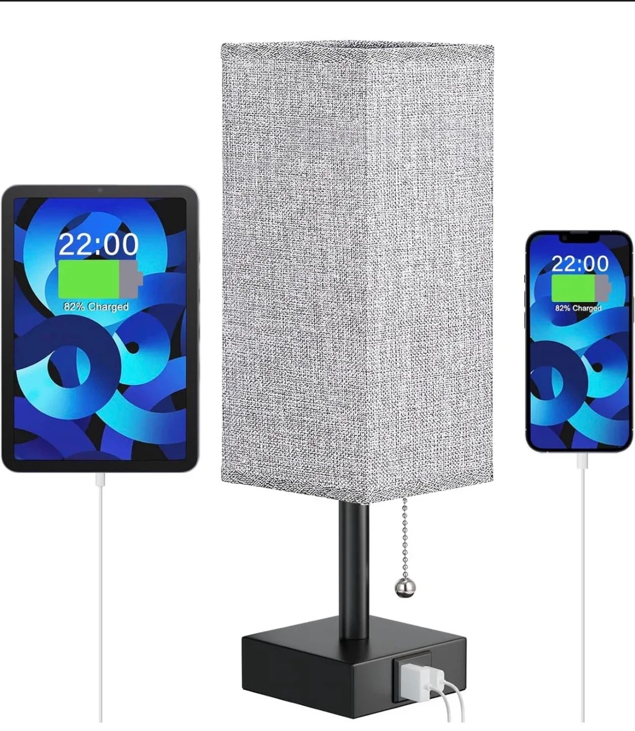 Square USB Table Lamp with Soft Fabric Shade