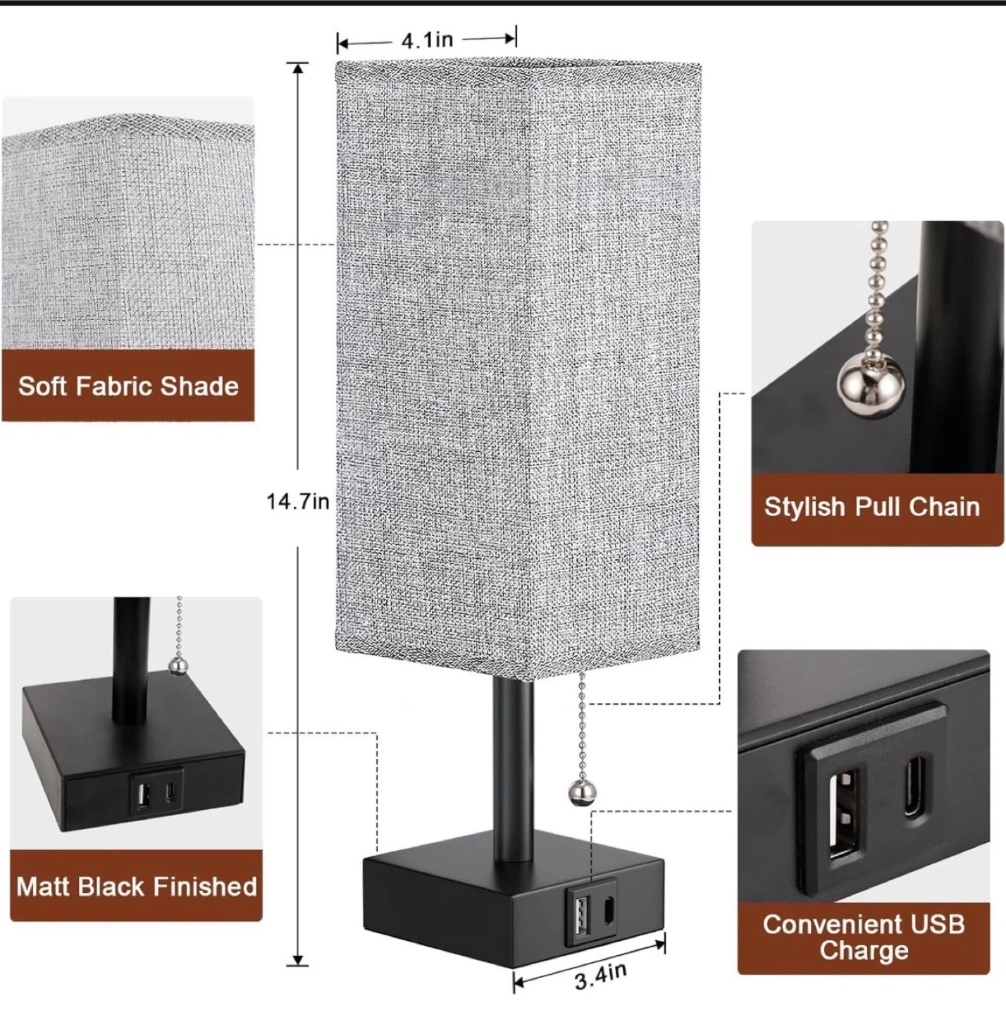 Square USB Table Lamp with Soft Fabric Shade - photo 4