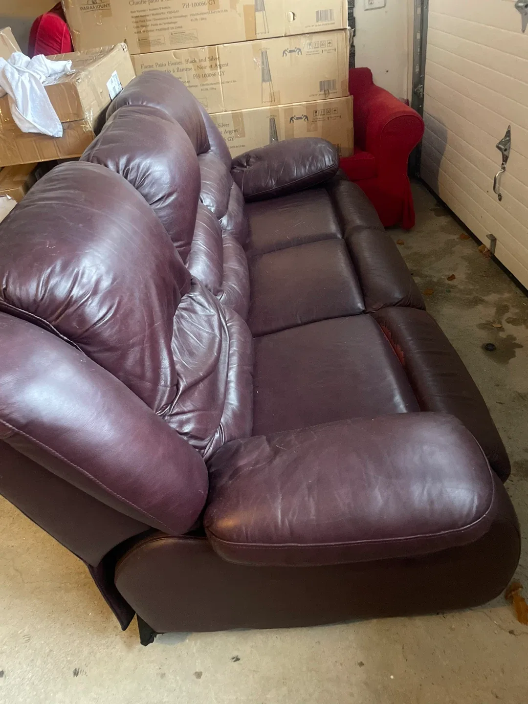 Leather Reclining Sofa - Maroon