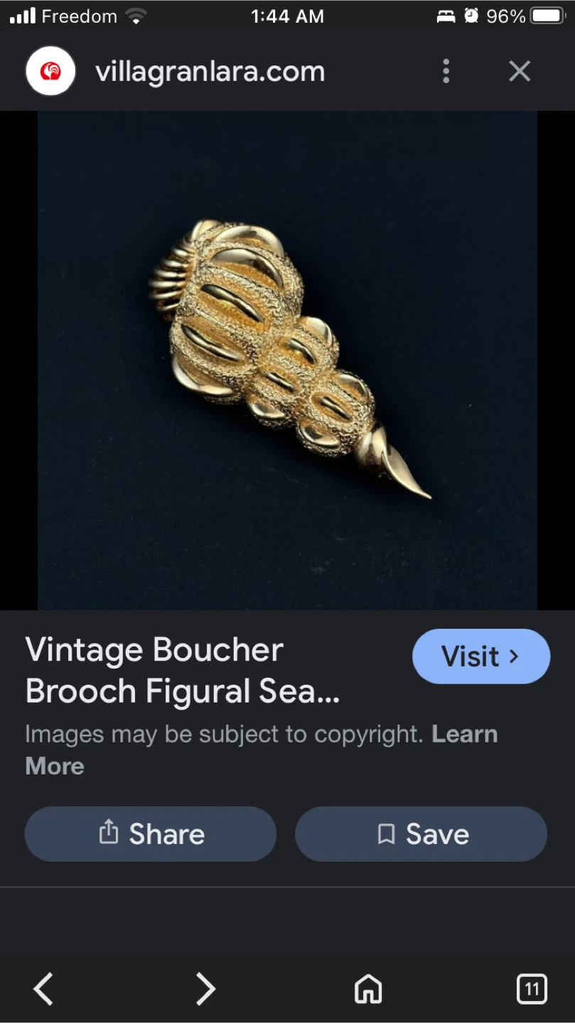 Vintage Boucher Brooch Figural Seashell Gold Tone - photo 2