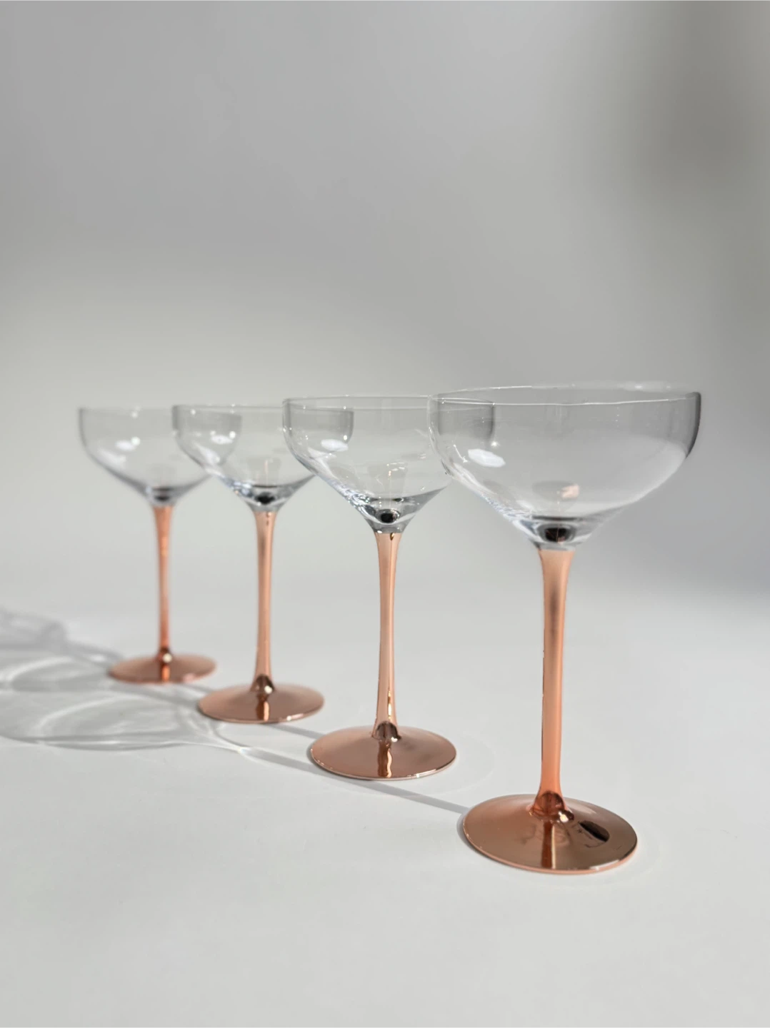 Set of 4 Coupe Glasses, Rose Gold Mirror Stem #Cleanout - photo 5
