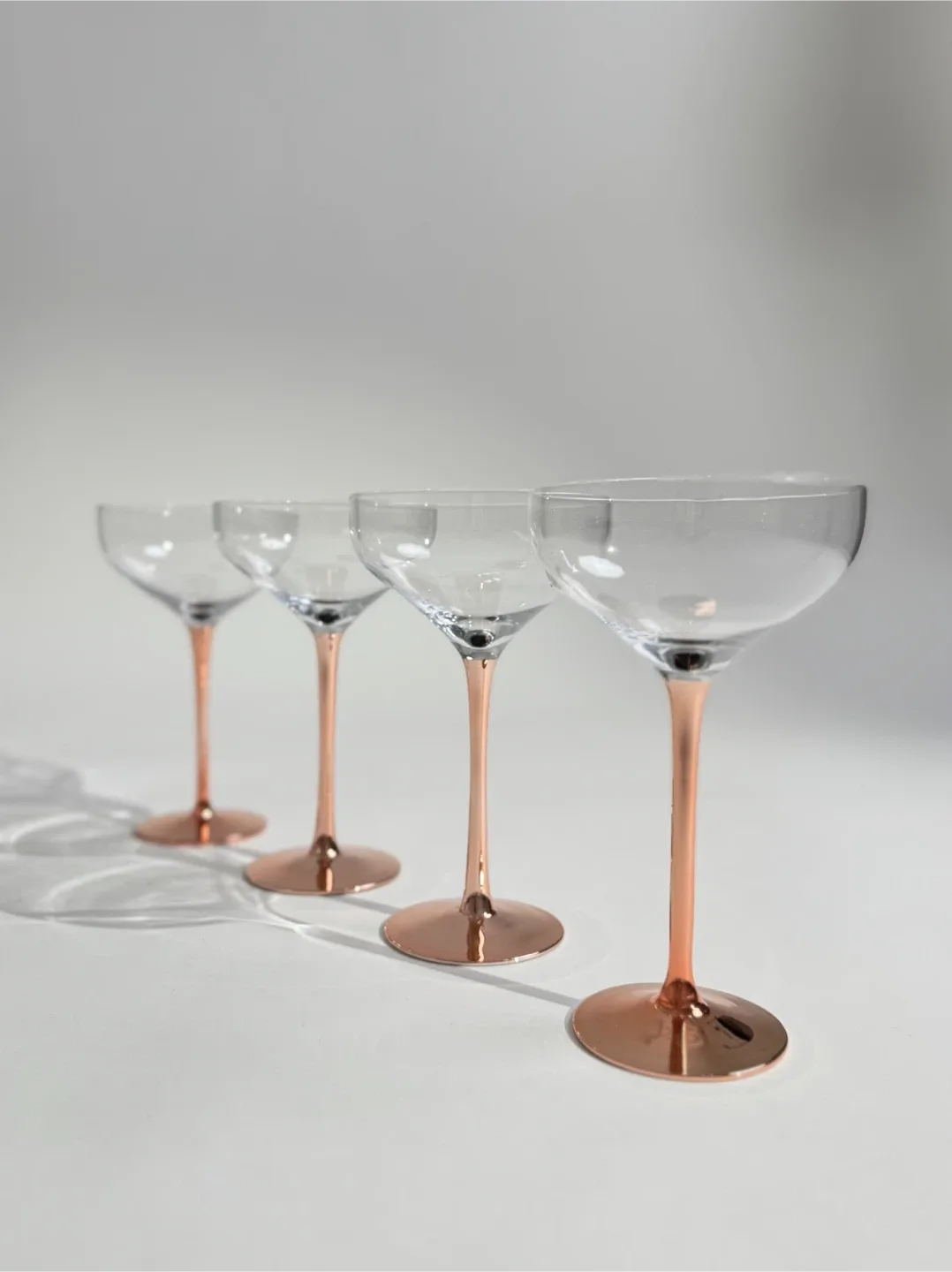 Set of 4 Coupe Glasses, Rose Gold Mirror Stem #Cleanout image indicator(5)