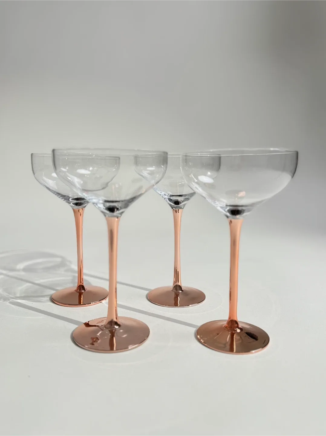 Set of 4 Coupe Glasses, Rose Gold Mirror Stem #Cleanout