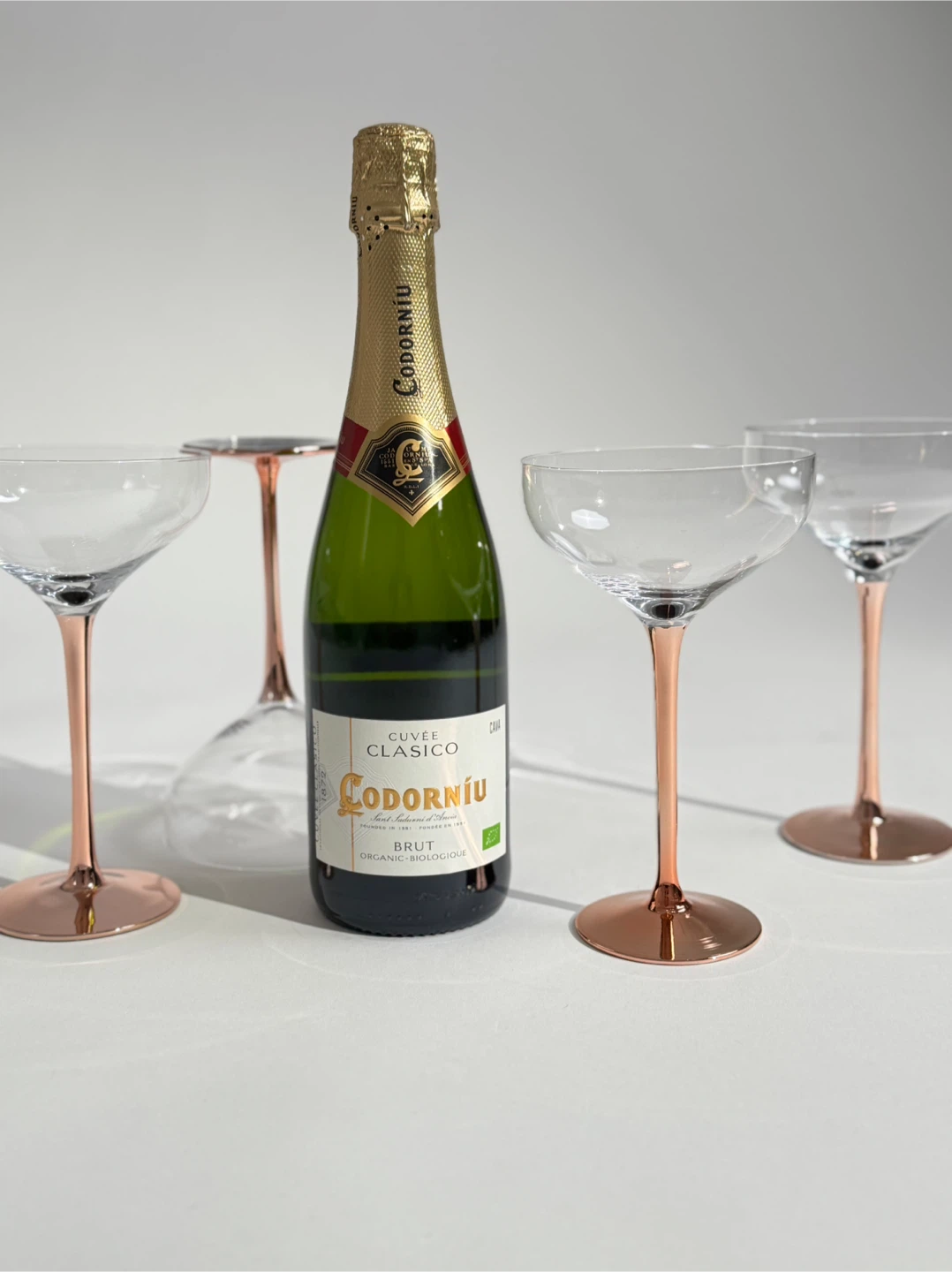 Set of 4 Coupe Glasses, Rose Gold Mirror Stem #Cleanout - photo 4