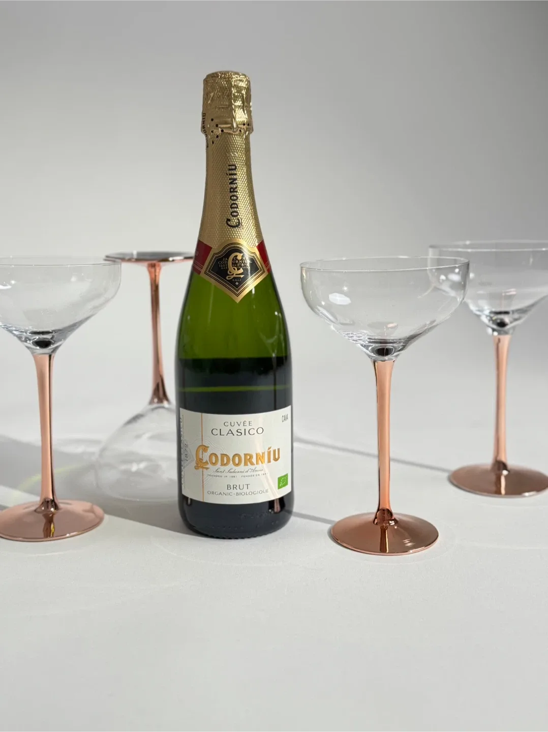 Set of 4 Coupe Glasses, Rose Gold Mirror Stem #Cleanout image indicator(4)