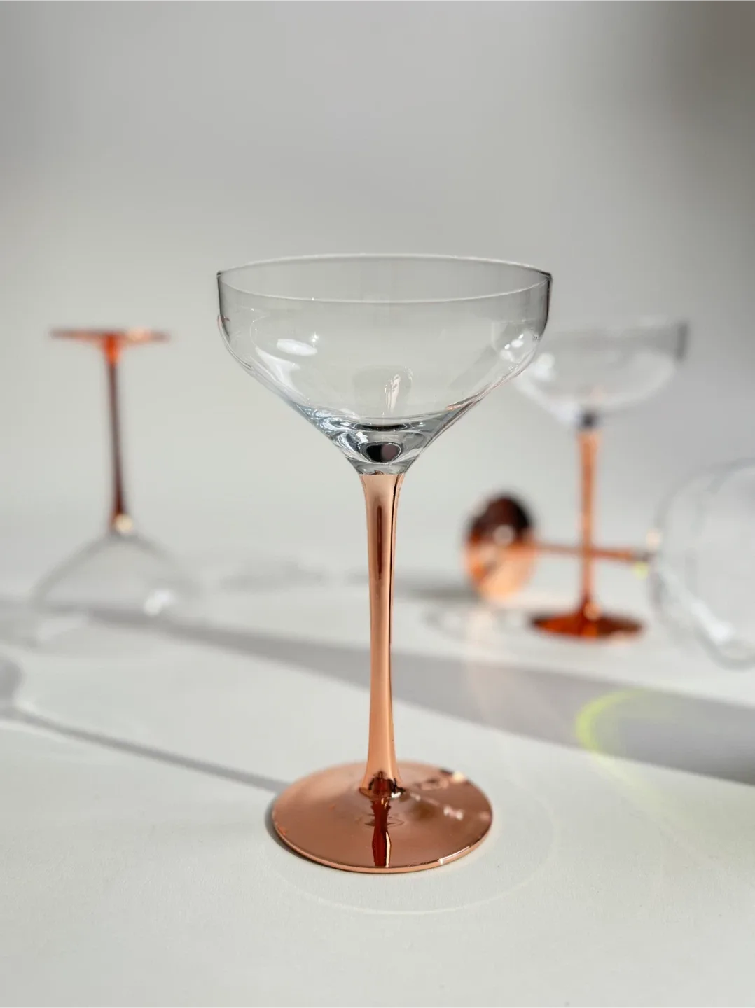 Set of 4 Coupe Glasses, Rose Gold Mirror Stem #Cleanout image indicator(3)