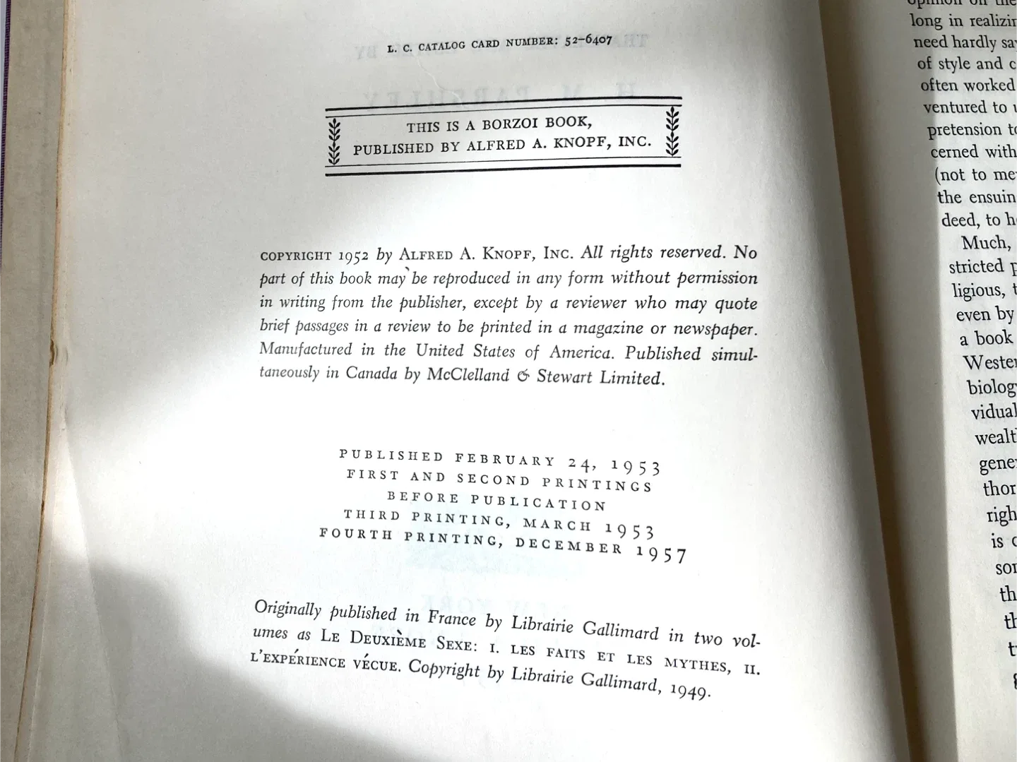 Vintage 1957 copy of The Second Sex: 4th printing image indicator(4)