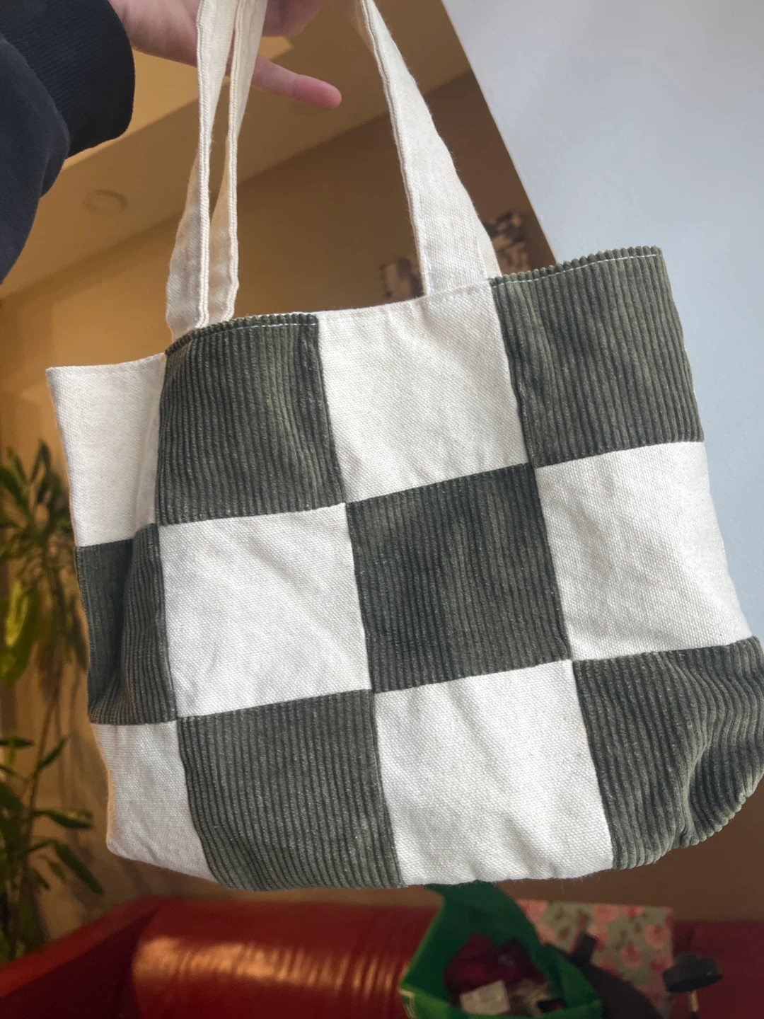 Checkered Corduroy Tote Bag - photo 4