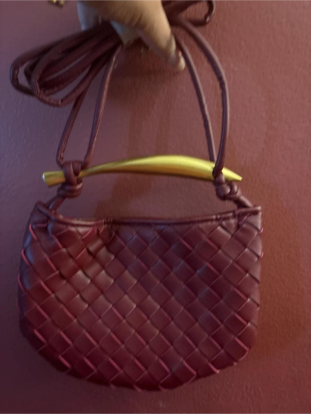 CEOS Burgundy Woven vegan Leather Handbag