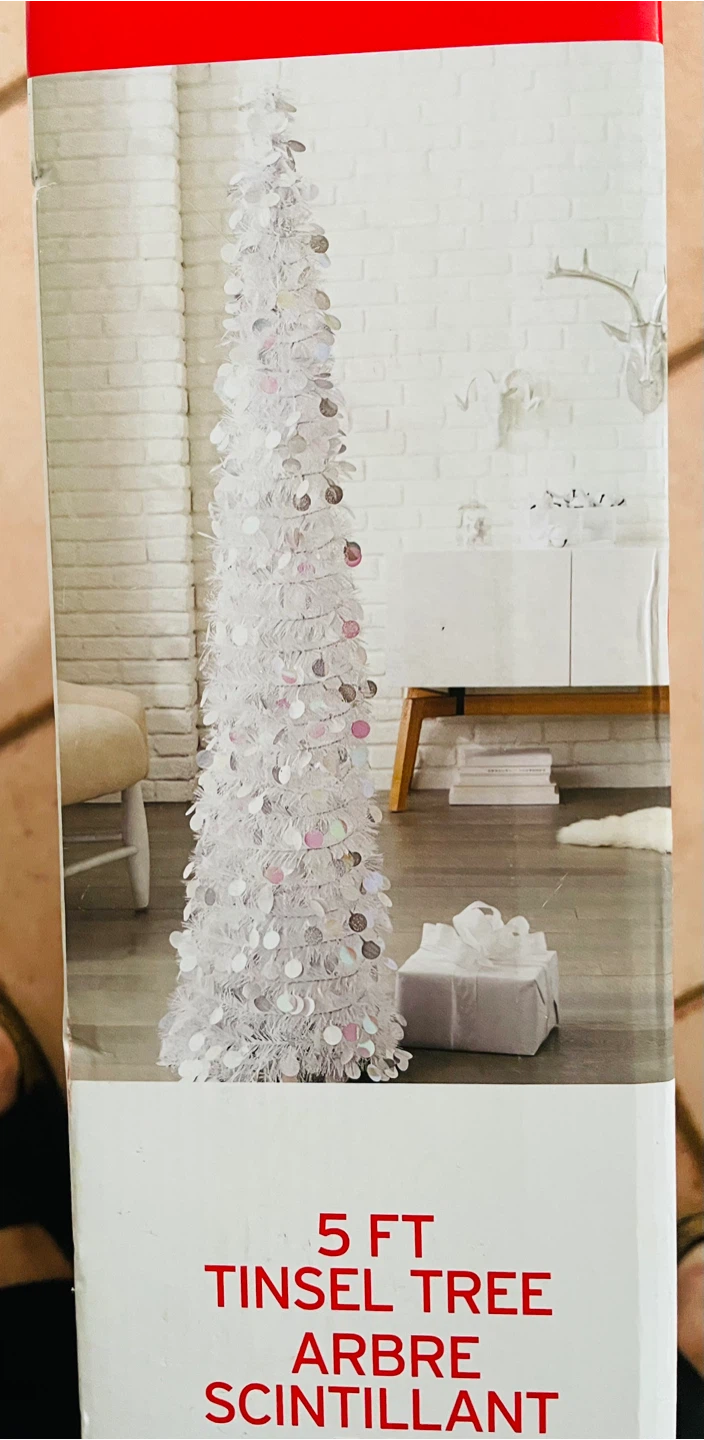 5 FT Tinsel Tree - White Christmas Tree with Bag