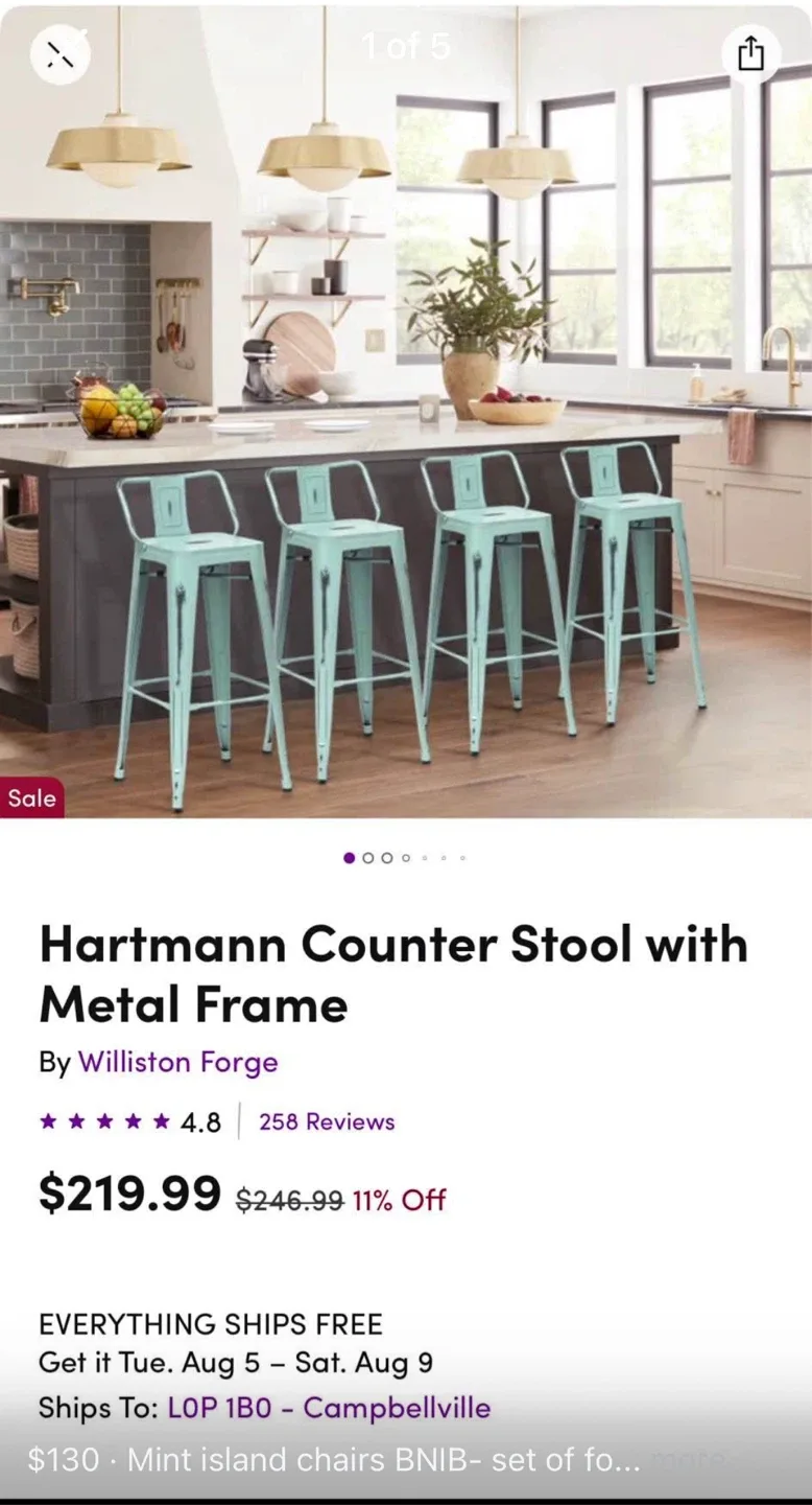 Williston Forge Hartmann Counter Stool - Mint