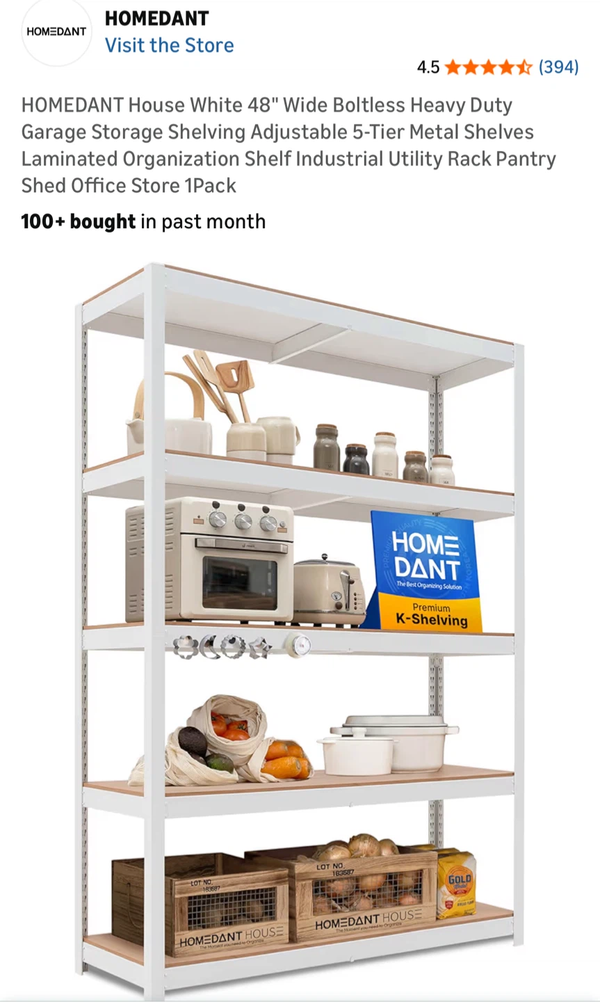 HOMEDANT House 48" White 5-Tier Shelving Unit
