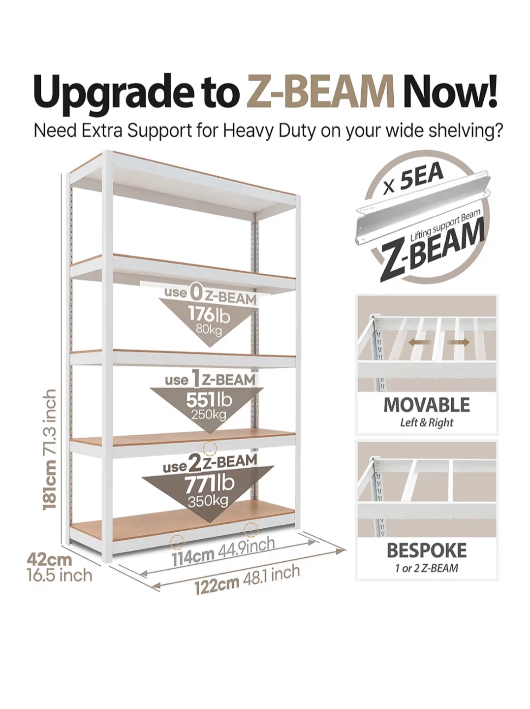 HOMEDANT House 48" White 5-Tier Shelving Unit - photo 2