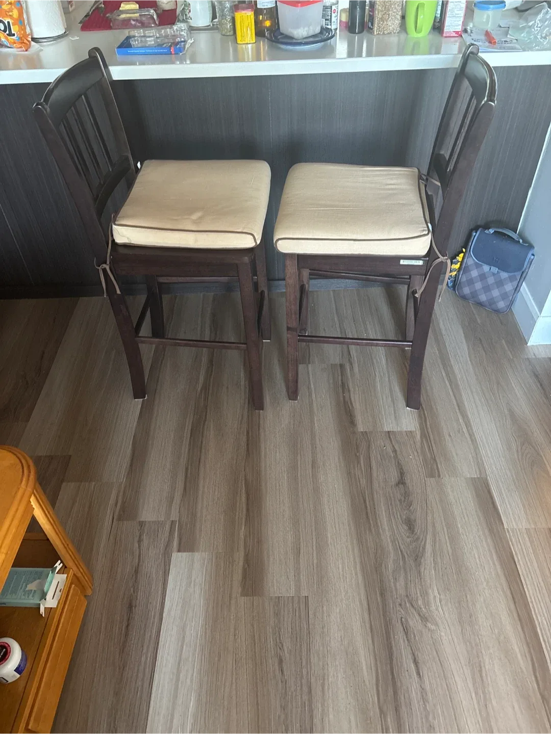 Set of 2 Brown Wooden Bar Stools