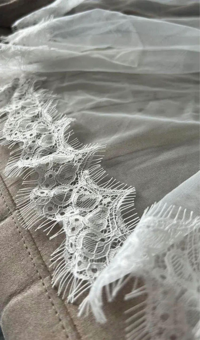 Fingertip lace veil soft white & ivory image indicator(2)