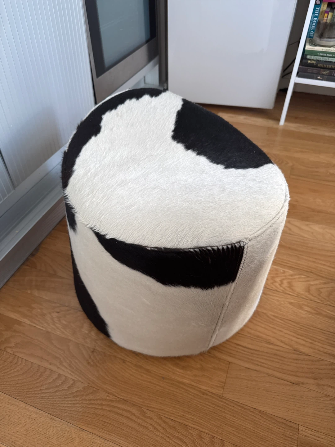 Cowhide Ottoman Footstool - Black & White - photo 3