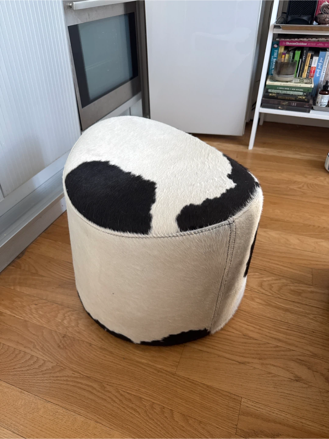 Cowhide Ottoman Footstool - Black & White - photo 2