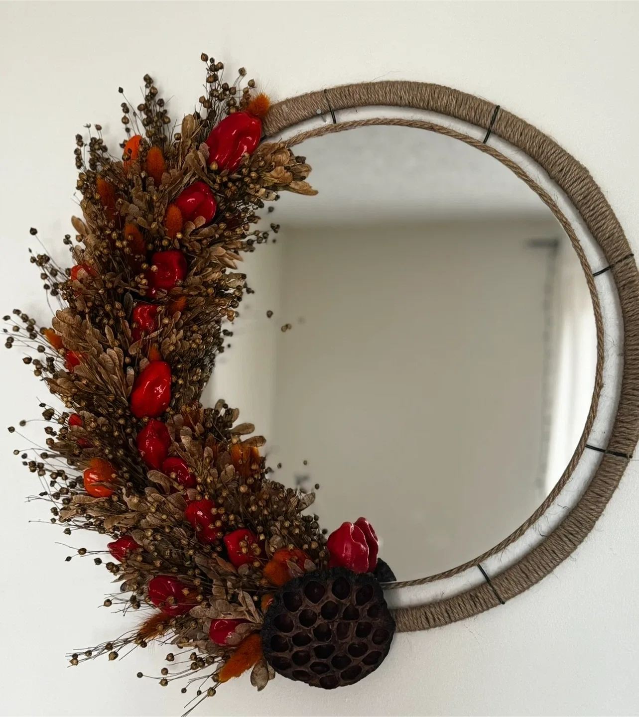 Round Decorative Mirror with Floral Accents