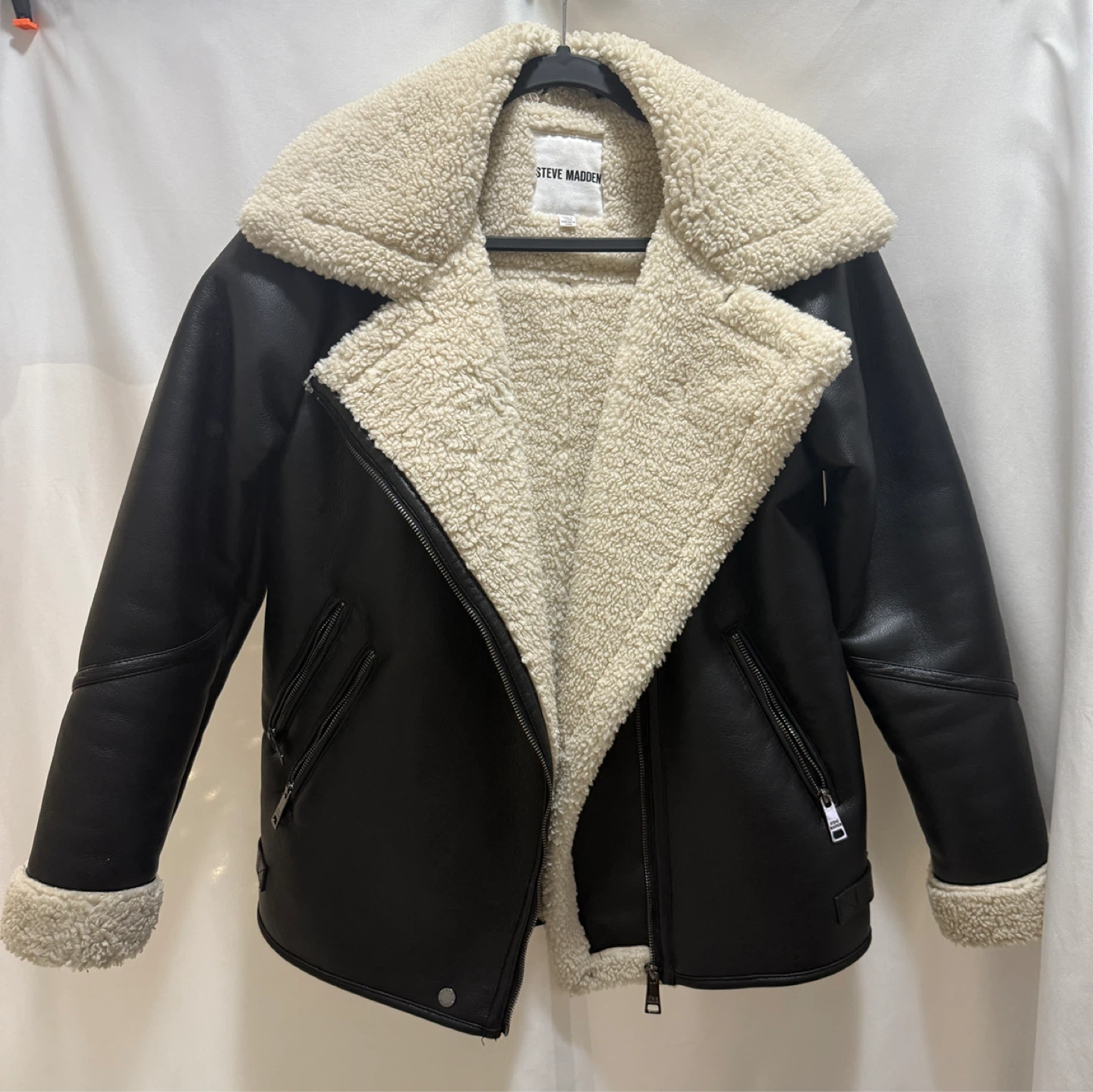 Steve Madden Black Faux Leather Aviator Jacket