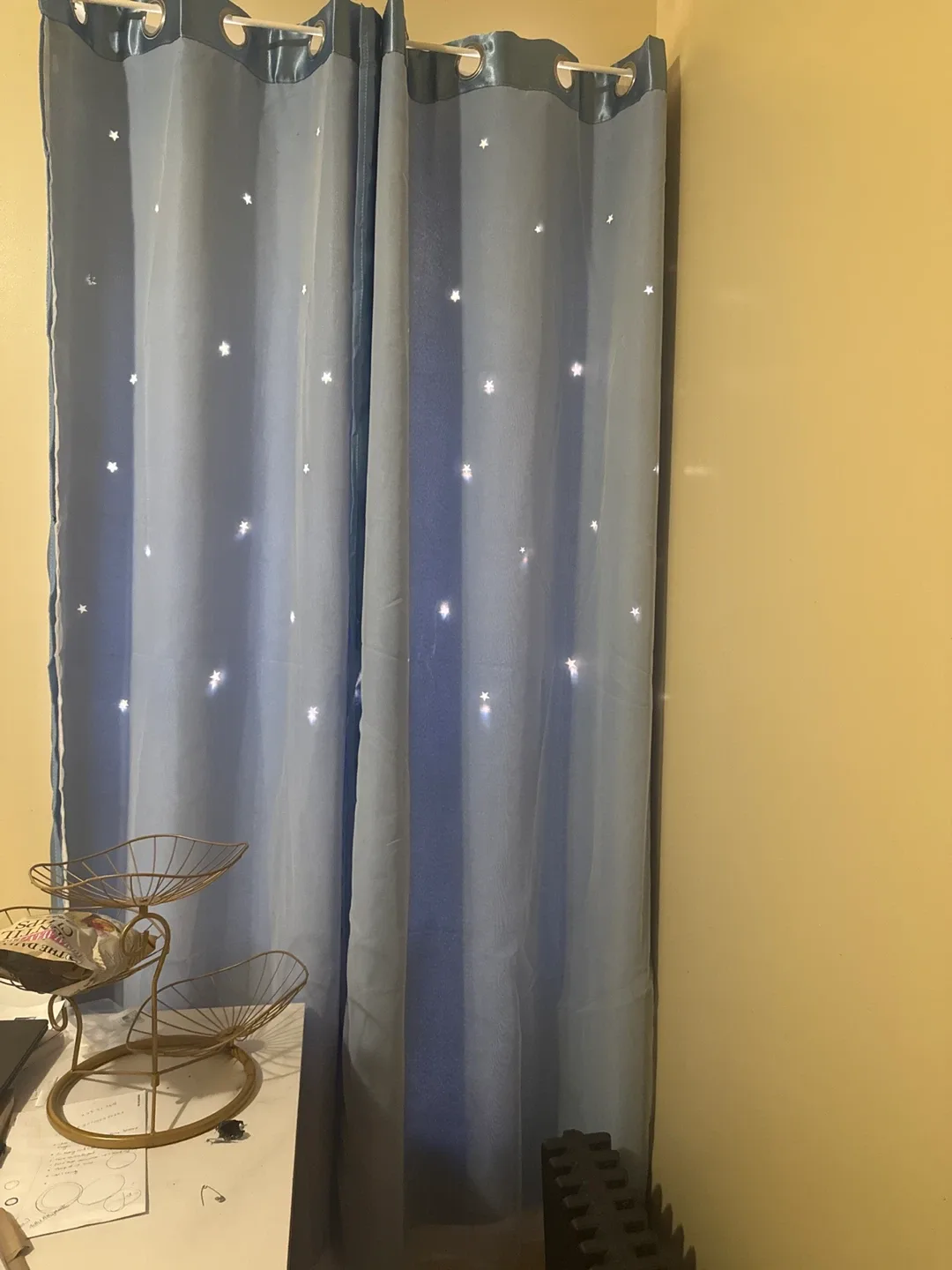 Star Pattern Sheer Curtains - Blue & Green 4 in number