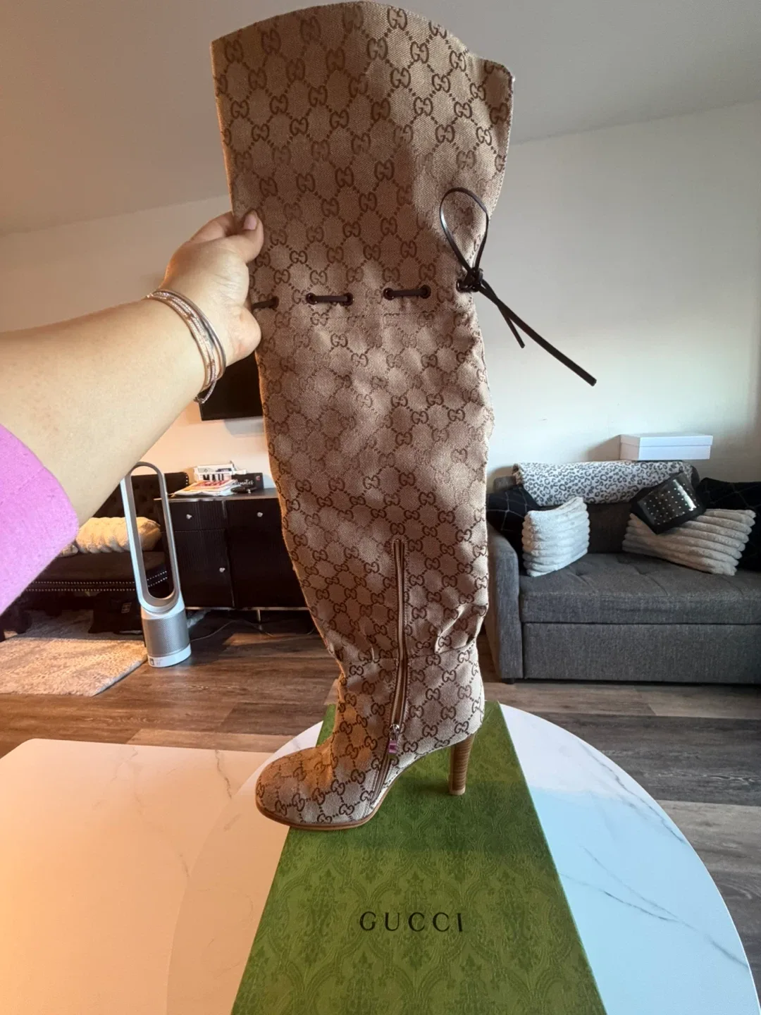 Gucci GG Canvas Knee High Boots - Size 40